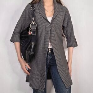Cable Knit Gray One Button Cardigan Sweater Medium Coquette Fall